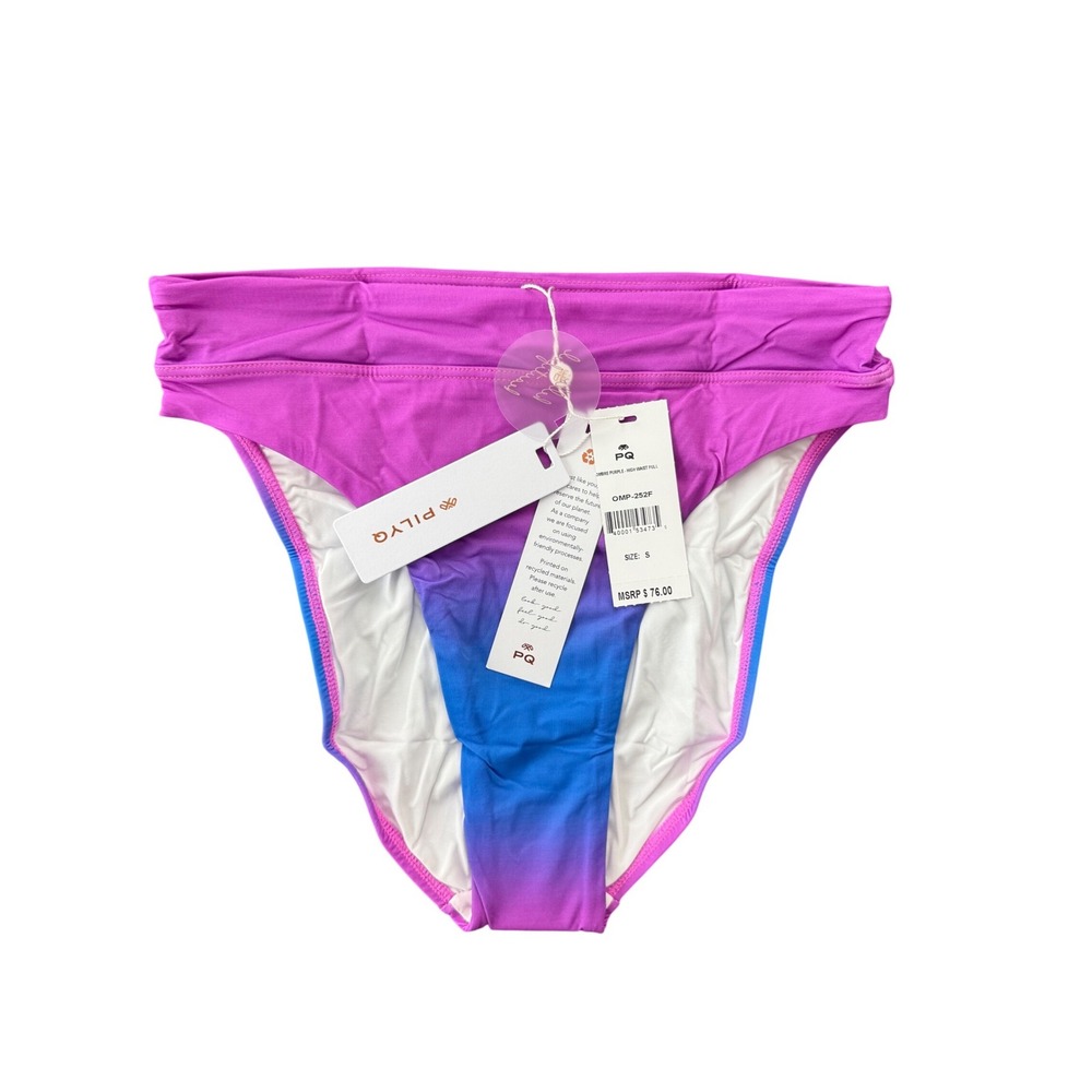 PQ PilyQ Ombre Purple Blue High Waist Bikini Swim Bottoms OMP-252F‎ Small NEW - Picture 3 of 6